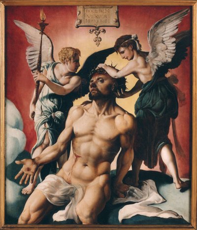 Kristus krönt med törnen mellan två änglar, 1532. av Maarten Jacobsz Heemskerck van