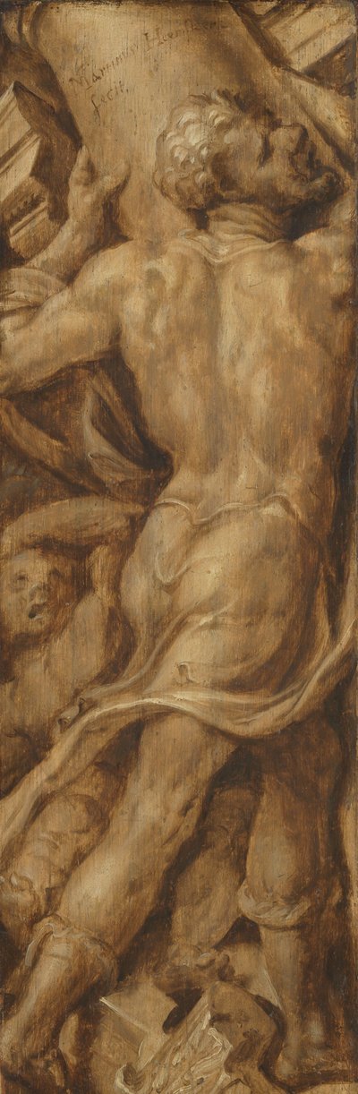 Simson krossar templets pelare av Maarten van Heemskerck (signed by artist)
