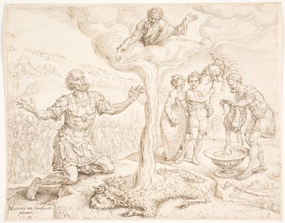 Gideon knäböjer i bön (Berättelsen om daggen och ullfleece) av Maarten van Heemskerck