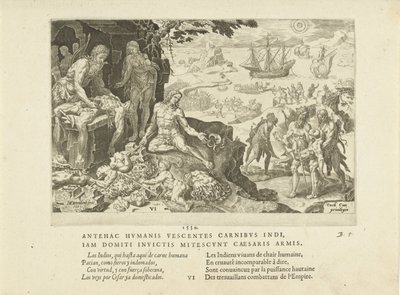 Imperialistiska trupper bringar civilisationen till indianerna, 1555. av Maarten van Heemskerck