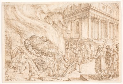 Jehu förstör Baals hus av Maarten van Heemskerck