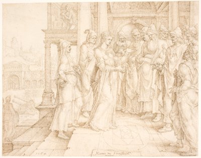 Judith tilltalar de gamla i Bethulia av Maarten van Heemskerck