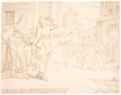 Judith förbereder sig för att åka till fiendens läger av Maarten van Heemskerck