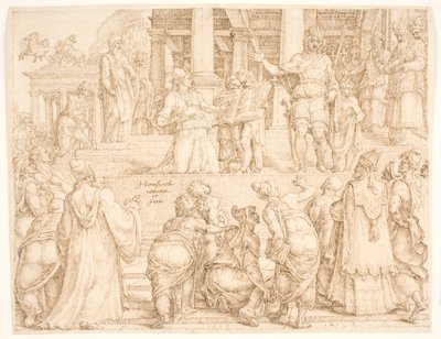 Förbundsboken läses upp för Jerusalems invånare av Maarten van Heemskerck