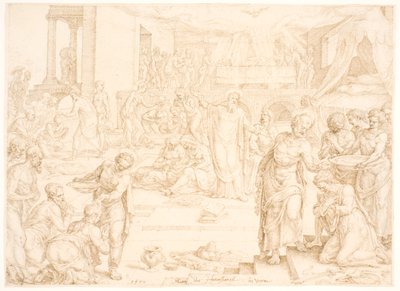 Petrus och de andra apostlarna döper församlingen i Jerusalem av Maarten van Heemskerck
