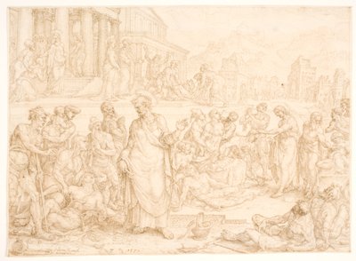 Petrus och de andra apostlarna botar de sjuka av Maarten van Heemskerck