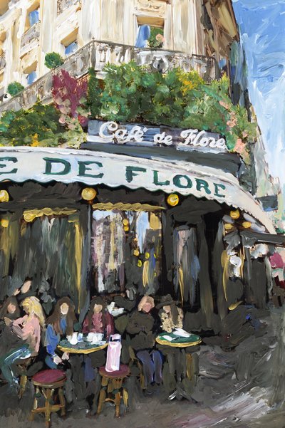 Café De Flore, 2019 (akrylfärg på arkivbeständigt pigmenttryck) av Madeleine Gross