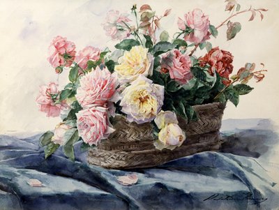 Korg med rosor. Målning av Madeleine Jeanne Lemaire (1845-1928) Privat samling. av Madeleine Lemaire