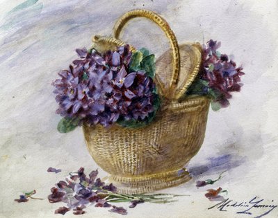 En korg med violer. Målning av Madeleine Jeanne Lemaire (1845-1928, Frankrike) Privat samling av Madeleine Lemaire