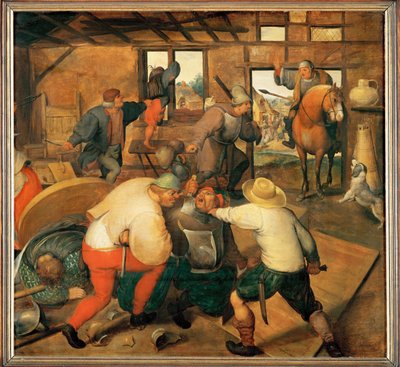 Slagsmål på en pub (målning på ekved) av Maerten van Cleve