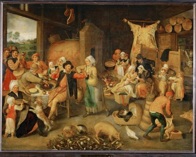 Flamländsk interiör (målning på ek) av Maerten van Cleve