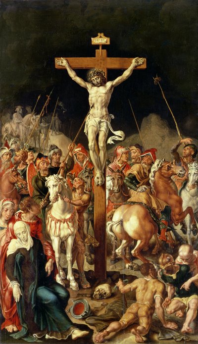 Golgata, mittpanel av en triptyk (olja på duk överförd från panel) av Maerten van Heemskerck