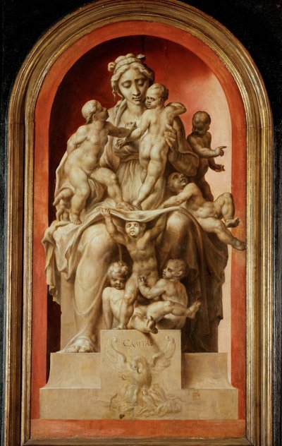 Caritas. Grisaille, ek ... av Maerten van Heemskerck