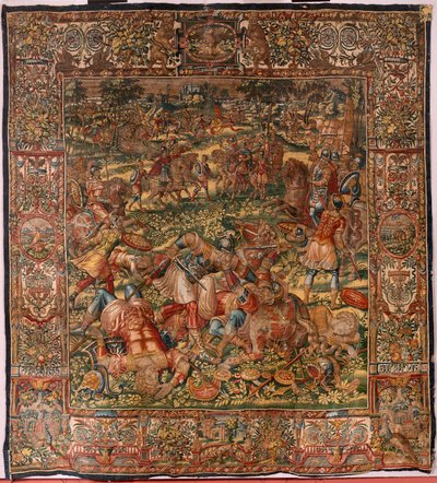 Stiftsmuseet (stiftsmuseet). flamländsk gobeläng. Bryssel. François Geubels verkstad. Serien Berättelsen om Gideon. Midjaniternas nederlag. Siden och ull. Förlåtelse av biskop Vincent Rock av Serna. Barock. 1534-1571, i av Maerten van Heemskerck