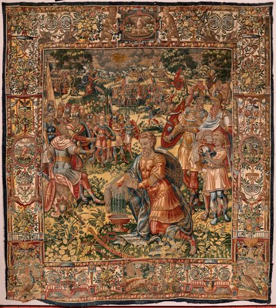Stiftsmuseet (Museo Diocesano). flamländsk gobeläng. Bryssel. Atelier François Geubels. Serien Story of Gideon. Underverket med ullfleece (Prueba del vellón de lana). Siden och ull. Förlåtelse av biskop Vicente Roca de la Serna. Barock. 1534-1571, dvs av Maerten van Heemskerck
