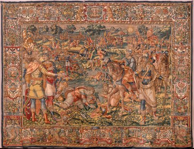 Stiftsmuseet. flamländsk gobeläng. Bryssel. Atelier Francois Geubels. Serien Story of Gideon. Krigarna är utvalda. Siden och ull. Förlåtelse av biskop Vicente Roca de la Serna. Barock. 1534-1571, i c av Maerten van Heemskerck