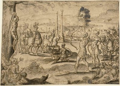 Skottlossning mot faderns lik av Maerten van Heemskerck