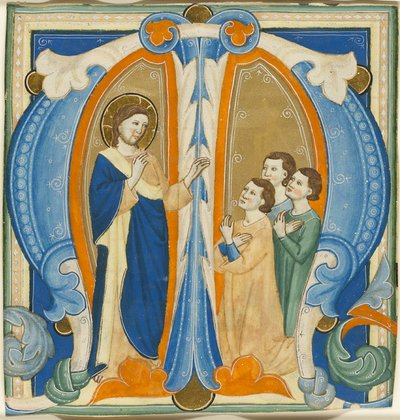 Kristus välsignar tre unga män, initial M från en gradual av Maestro Daddesco