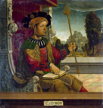 Kung Salomo av Israel - Kung Salomo - Kalvmästarmålning (aktiv tidigt 1500-tal) - ca. 1525 - Olja på trä - 90,8x87,7 cm - Museo del Prado, Madrid av Maestro de Becerril