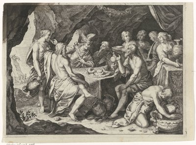 Scen från Ovidius Metamorphoses: en måltid i en grotta av Magdalena van de Passe (attributed to)