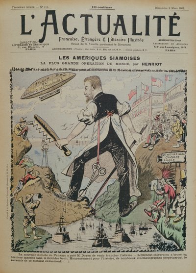 Karikatyr om konstruktionen av Panamakanalen och mediabevakningen kring den, omslag till tidningen LActualite, 9 mars 1902 av Henri Maigrot
