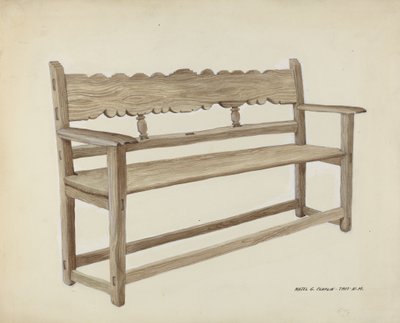 Kyrkbänk - trä, ca. 1937. av Majel G. Claflin
