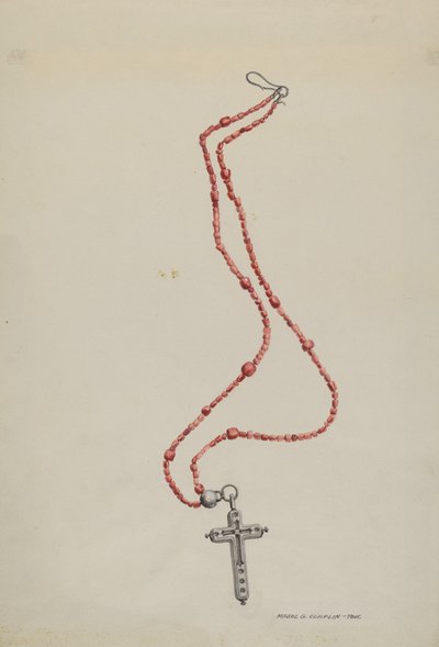 Korallpärlor och krucifix, ca. 1937. av Majel G. Claflin