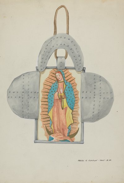 Handritad Guadalupe i plåtform, ca. 1937. av Majel G. Claflin