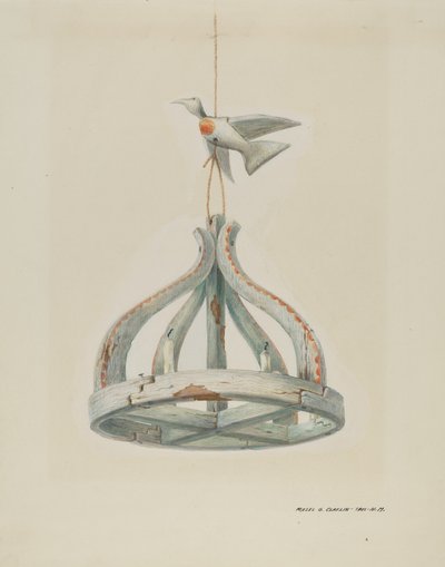 En målad, träkandelaber, med duva, ca. 1937. av Majel G. Claflin