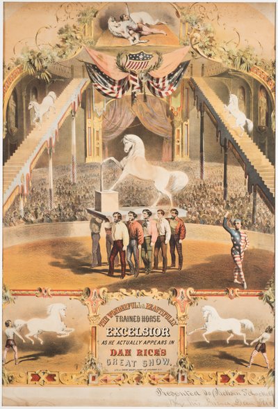 Den underbara och vackert tränade hästen Excelsior, ca 1840 (chromolitho) av Major and Knapp Sarony