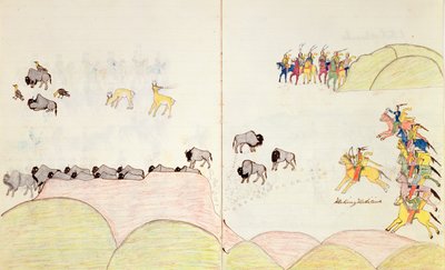 Native American Buffalo Hunt, från en bok med skisser gjorda i Fort Marion, St Augustine, Florida, 1877 av Making Medicine