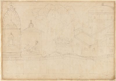 Indrajit ger erbjudanden: Folio från Siege of Lanka-serien, ca. 1725. av Manaku
