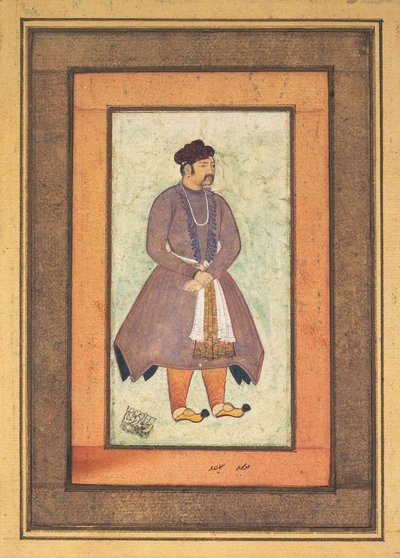 Porträtt av Akbar den store 1542-1605, Mughal kejsare, andra hälften av 1500-talet. av Manohar