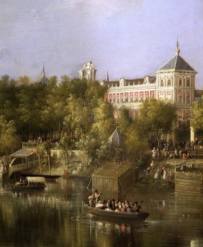 Guadalquivir, detalj, pir och San Telmo-palatset i Sevilla av Manuel Barron