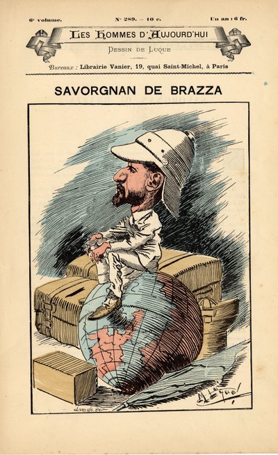 Omslag till dagens män, nummer 289, illustration av Manuel Luque (1854-1919): Colonization Colonialism Colonies - Explorer, Pierre Savorgnan de Brazza (1852-1905) - Earth av Manuel Luque