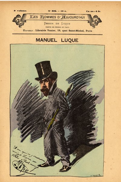 Omslag till The Men of Today, nummer 402, illustration av Manuel Luque (1854-1919): Caricaturists - Luque Manuel (1854-1924) av Manuel Luque