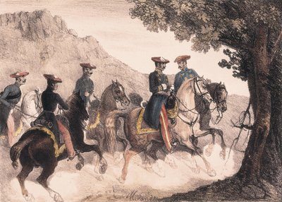 Första carlistkriget, Bruno de Villarreal och hans stab (färglitografi) av Manuel Miranda