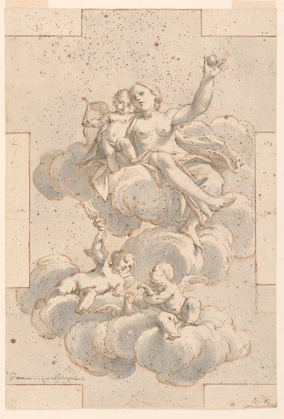 Design för en takmålning, Venus, Amor och Putti av Marc Antonio Franceschini