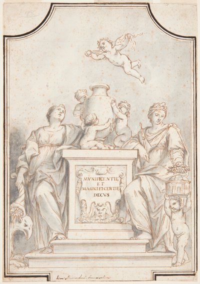 Design för en monokrom målning, Church of Corpus Domini, Bologna, Italien av Marc Antonio Franceschini