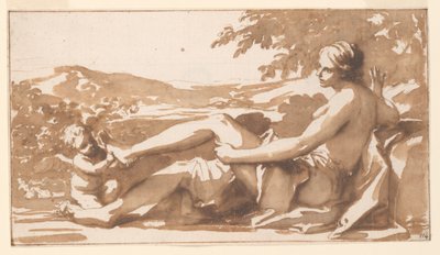 Studie för en överdörrsmålning, Amor tog bort en tagg från Venus fot av Marc Antonio Franceschini