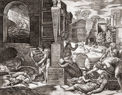 Pesten (gravyr) av Marcantonio (after) Raimondi