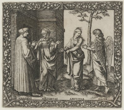 Amadeus Berruti med åtstramning, Amititia och kärlek av Marcantonio Raimondi