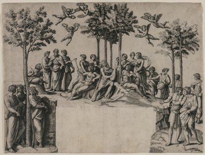 Apollon på Parnassus, ca. 1517-1520. av Marcantonio Raimondi