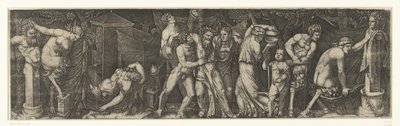 Bacchanal med en berusad Bacchus, och Satyrs och Maenads av Marcantonio Raimondi