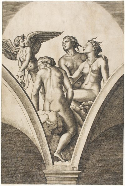 Amor och de tre nåderna av Marcantonio Raimondi