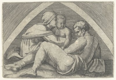 Helig familj under en båge av Marcantonio Raimondi