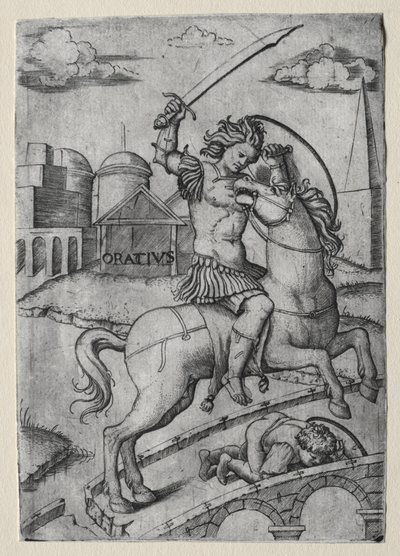 Horatius Cocles försvarar Sublician-bron. av Marcantonio Raimondi