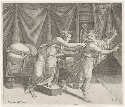 Josef och Potifars hustru av Marcantonio Raimondi