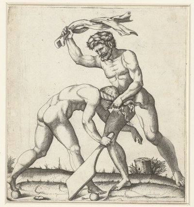 Man slåss mot kvinna som personifiering av Fortune (Fortuna) av Marcantonio Raimondi