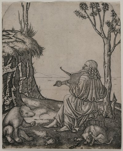 Orpheus Charming the Animals c.1505 (gravyr) av Marcantonio Raimondi